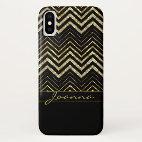 Monogrammed Gold And Diamonds Chevron iPhone X Case