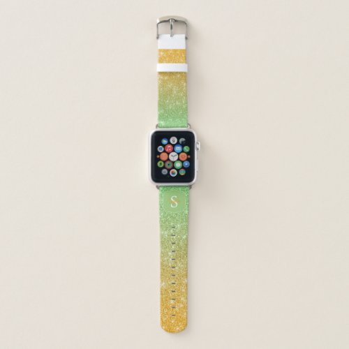 Monogrammed Gold and Green Ombre Faux Glitter Apple Watch Band