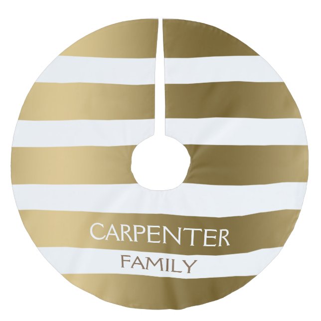 Monogrammed Gold And White Horizontal Stripes Brushed Polyester Tree Skirt (Front)