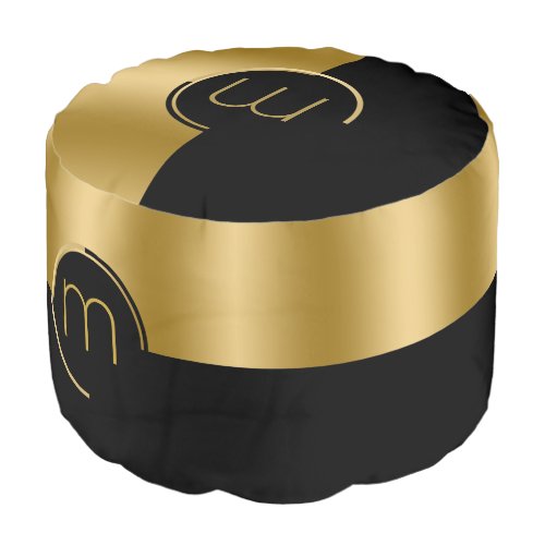 Monogrammed Gold  Black Geometric Design Pouf