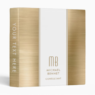 Monogrammed Gold Brushed Metal 3 Ring Binder
