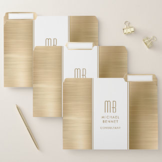 Monogrammed Gold Brushed Metallic Business File Folder