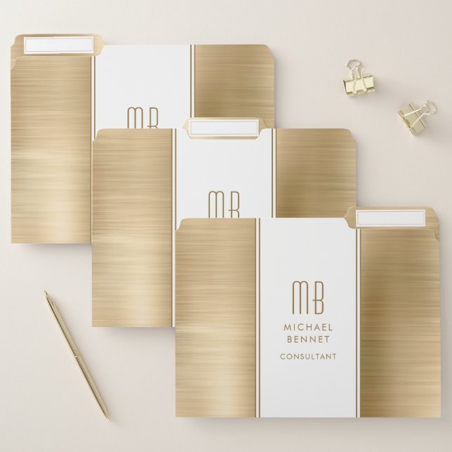 Monogrammed Gold Brushed Metallic Business File Folder (Set)