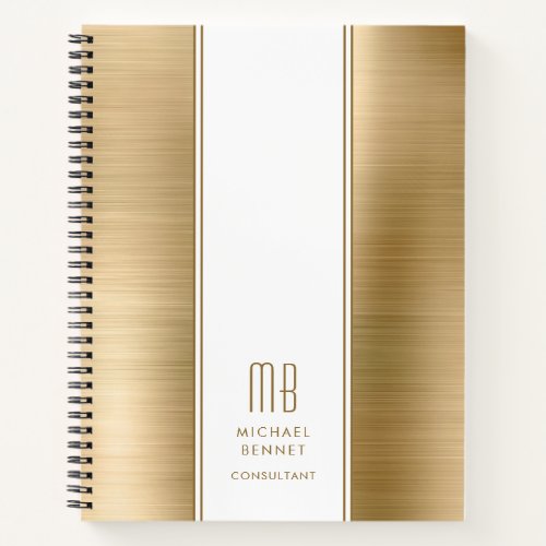 Monogrammed Gold Brushed Metallic Business Notebook
