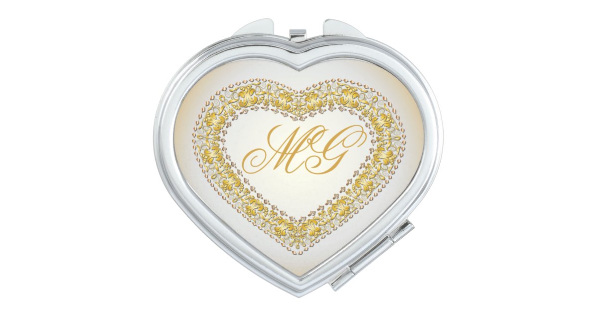 Monogrammed Gold & Copper Heart 3 - Compact Mirror | Zazzle