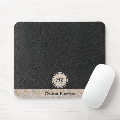 Monogrammed Gold Cowhide Leather Initials Mouse Pad