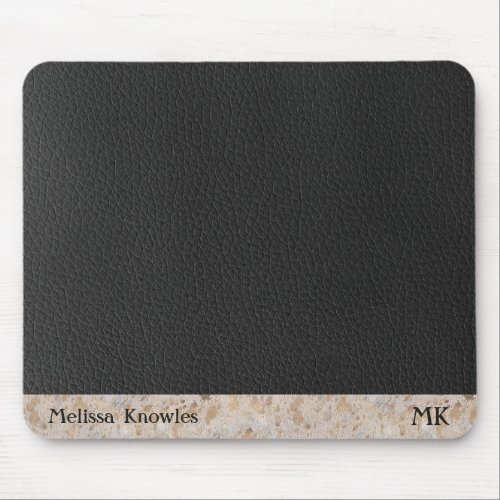 Monogrammed Gold Cowhide Leather Initials Mouse Pad