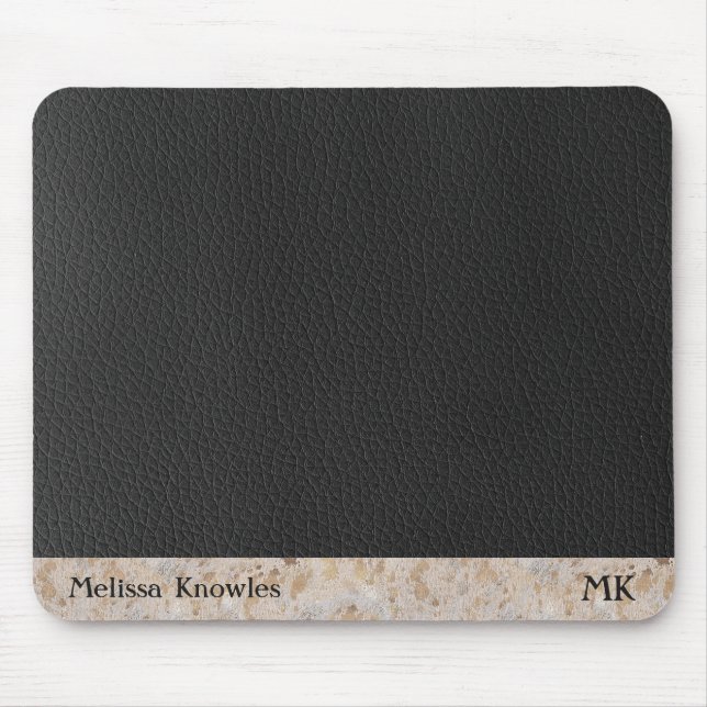 Monogrammed Gold Cowhide Leather Initials Mouse Pad (Front)