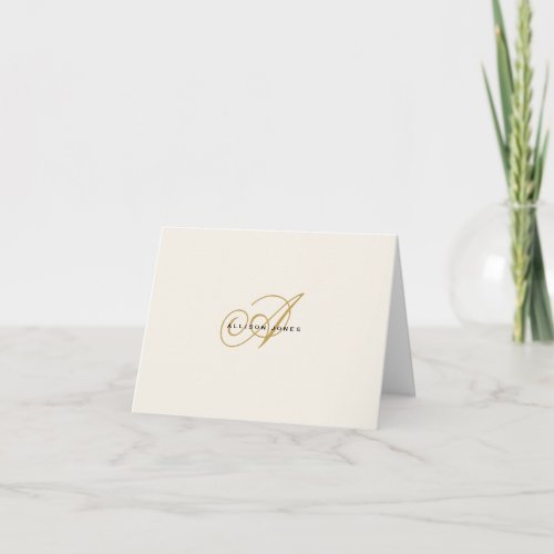 Monogrammed Gold  Cream folded Note Card