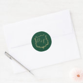 Monogrammed Gold Crest and Forest Green Wedding Classic Round Sticker (Envelope)