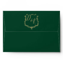 Monogrammed Gold Crest and Forest Green Wedding Envelope