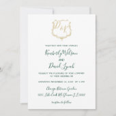 Monogrammed Gold Crest and Forest Green Wedding Invitation (Front)