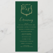 Monogrammed Gold Crest and Green Wedding programs