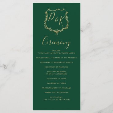 Monogrammed Gold Crest and Green Wedding programs