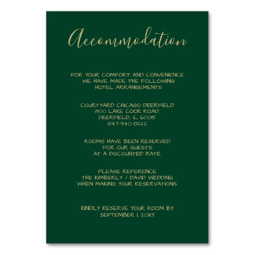 Monogrammed Gold Crest Green accommodation cards