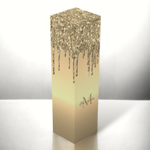 Monogrammed Gold Dripping Glitter Wine Gift Box