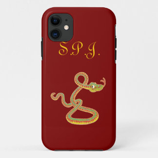 Monogrammed Gold-effect Snake on Red Background iPhone 11 Case