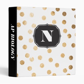 Monogrammed Gold Faux Glitter Dots On White Binder by HoundandPartridge at Zazzle