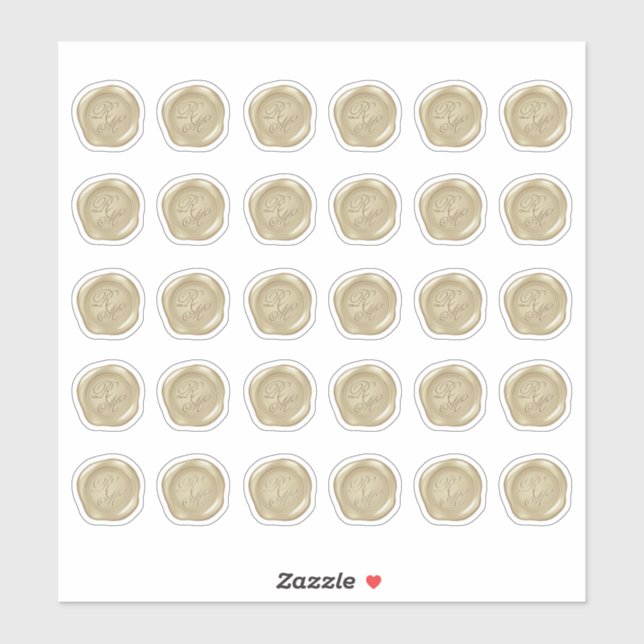 Monogrammed Gold Faux Wax Seals Sticker (Sheet)