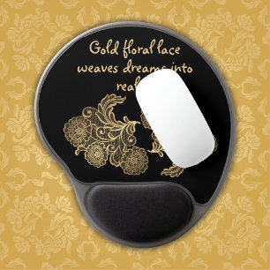 Monogrammed Gold Floral Lace Gel Mouse Pad