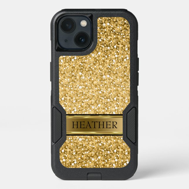 Monogrammed Gold Glitter And Stripe Otterbox iPhone Case (Back)