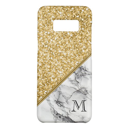Monogrammed Gold Glitter Black White Marble Case_Mate Samsung Galaxy S8 Case