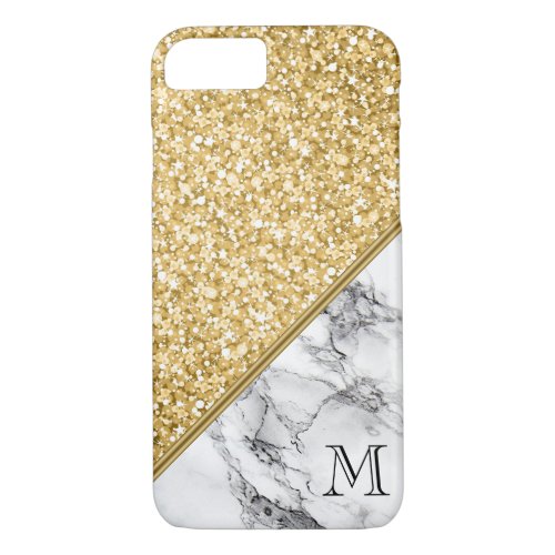 Monogrammed Gold Glitter White Black Marble iPhone 87 Case