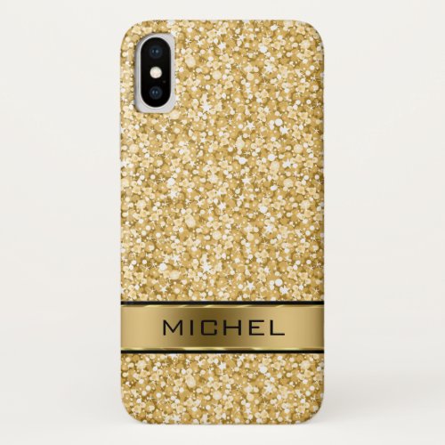 Monogrammed Gold Glitter White Sparks iPhone X Case