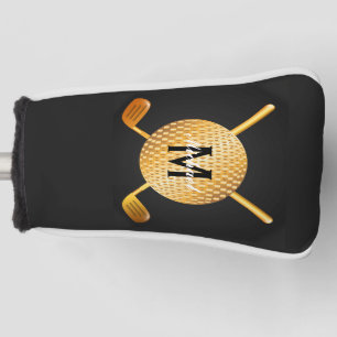 Monogrammed Gold Golf Ball and Clubs  Golf Head Co Cover