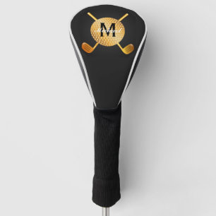 Monogrammed Gold Golf Ball and Clubs  Head Cover