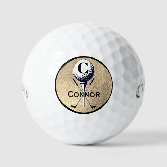 Monogrammed Gold Golf Tee Golf Balls (Front)