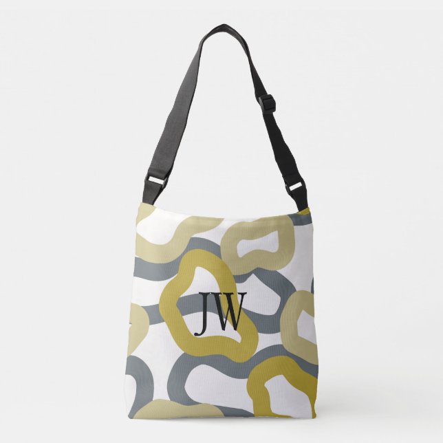 Monogrammed Gold Gray Modern Metro Crossbody Bag (Front)