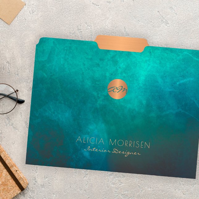 Monogrammed gold green watercolor presentation file folder (Creator Uploaded)