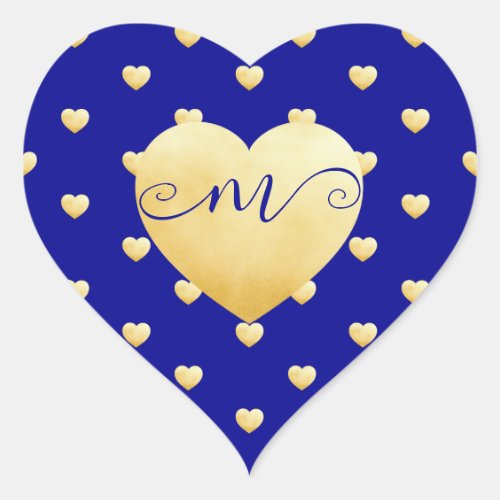 Monogrammed Gold Heart on Blue Heart Sticker