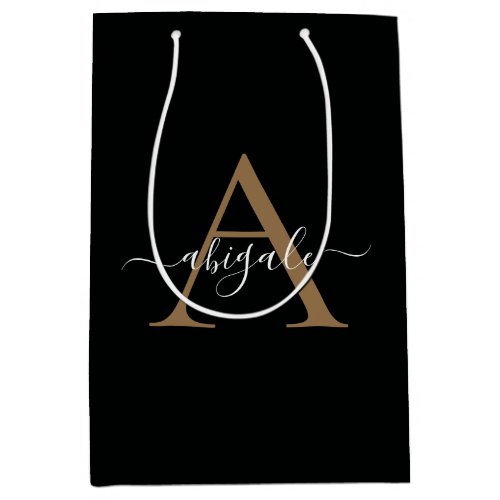 Monogrammed Gold Jade Black  Minimal Elegant Medium Gift Bag