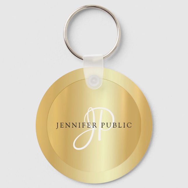 Monogrammed Gold Look Elegant Name Template Keychain (Front)