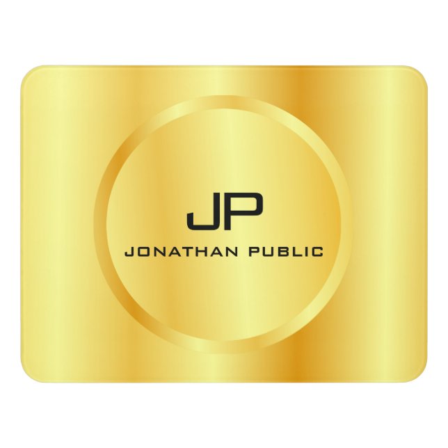 Monogrammed Gold Look Modern Elegant Template Door Sign (Contemporary Front)