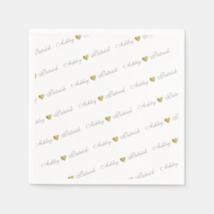 Monogrammed + gold love hearts, wedding paper napkins