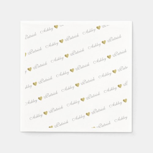 Monogrammed  gold love hearts wedding paper napkins