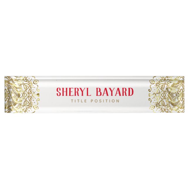 Monogrammed Gold Mandela Desk Name Plate (Front)
