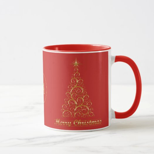Monogrammed Gold Merry Christmas Tree Star Holiday