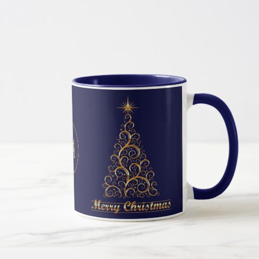 Monogrammed Gold Merry Christmas Tree Star Holiday
