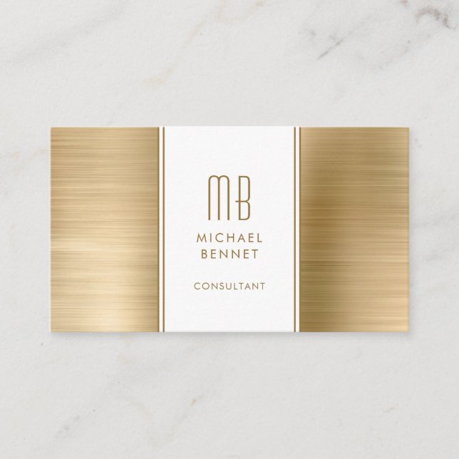 Monogrammed Gold Metallic Foil Consultant Business Card (Front)