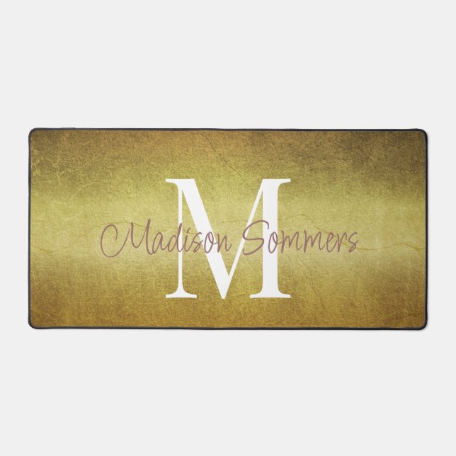 Monogrammed Gold Metallic Gradient Desk Mat (Front)