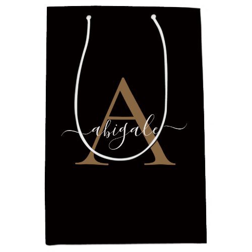 Monogrammed Gold Oil Black  Minimal Elegant Medium Gift Bag