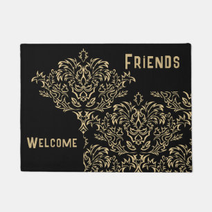 Monogrammed Gold Pattern on Black   Doormat
