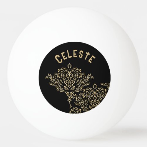Monogrammed Gold Pattern on Black  Ping Pong Ball