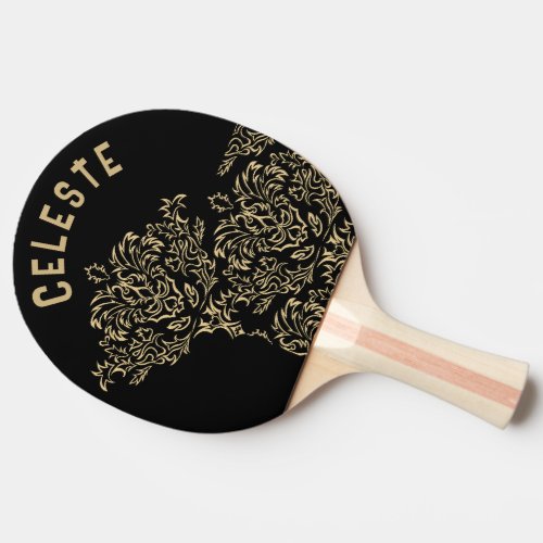 Monogrammed Gold Pattern on Black  Ping Pong Paddle