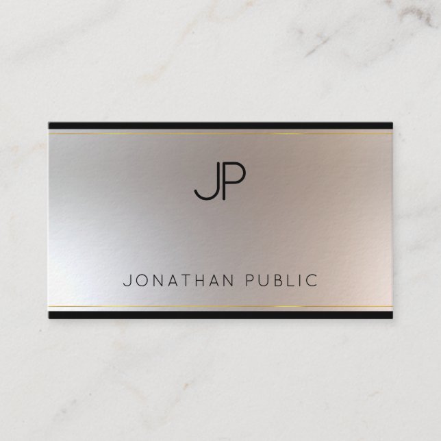 Monogrammed Gold Silver Elegant Template Luxury Business Card (Front)