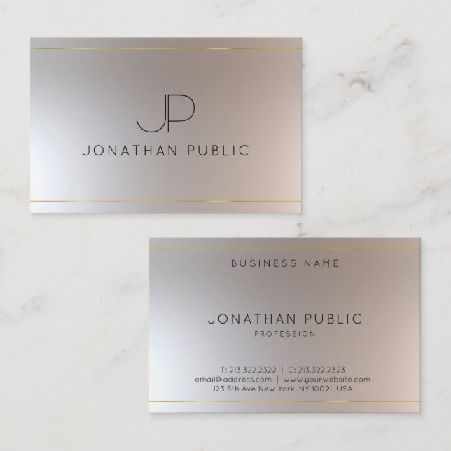 Monogrammed Gold Silver Look Elegant Modern Business Card (Front/Back)